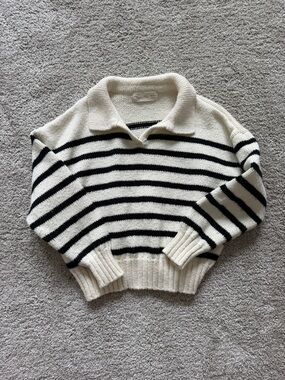 Rylee + Cru Cream Crewneck Sweater with Black Stripes